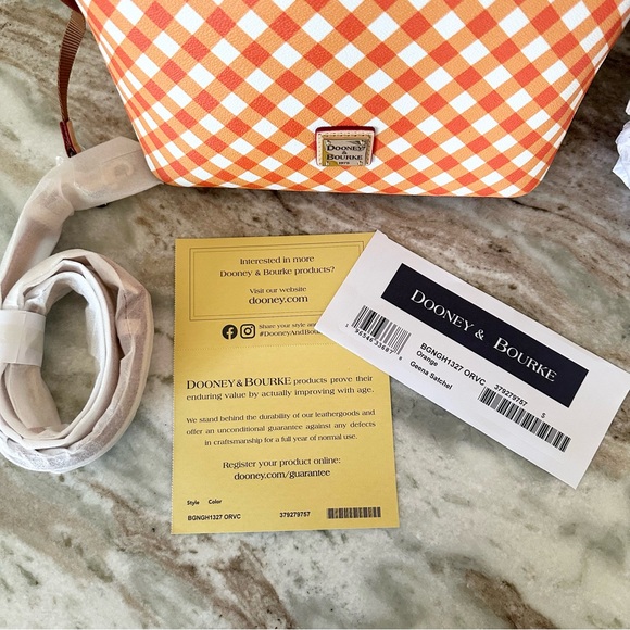 Dooney & Bourke Orange and White Gingham Geena Satchel Purse - Picture 7 of 17